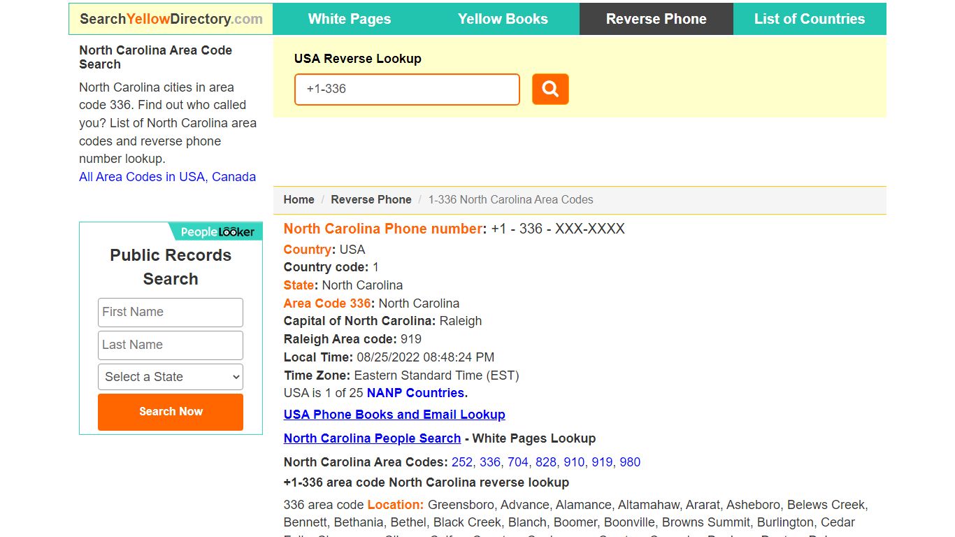 North Carolina Area Code 336 Reverse Phone Number Lookup